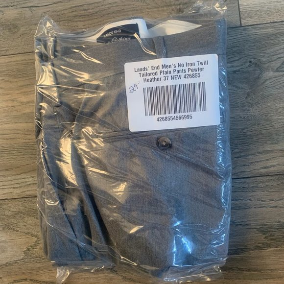 NWT LANDS' END NO IRON TWILL TAILORED PLAIN FRONT PANTS PEWTER HEATHER 34 & 37 - Picture 5 of 15